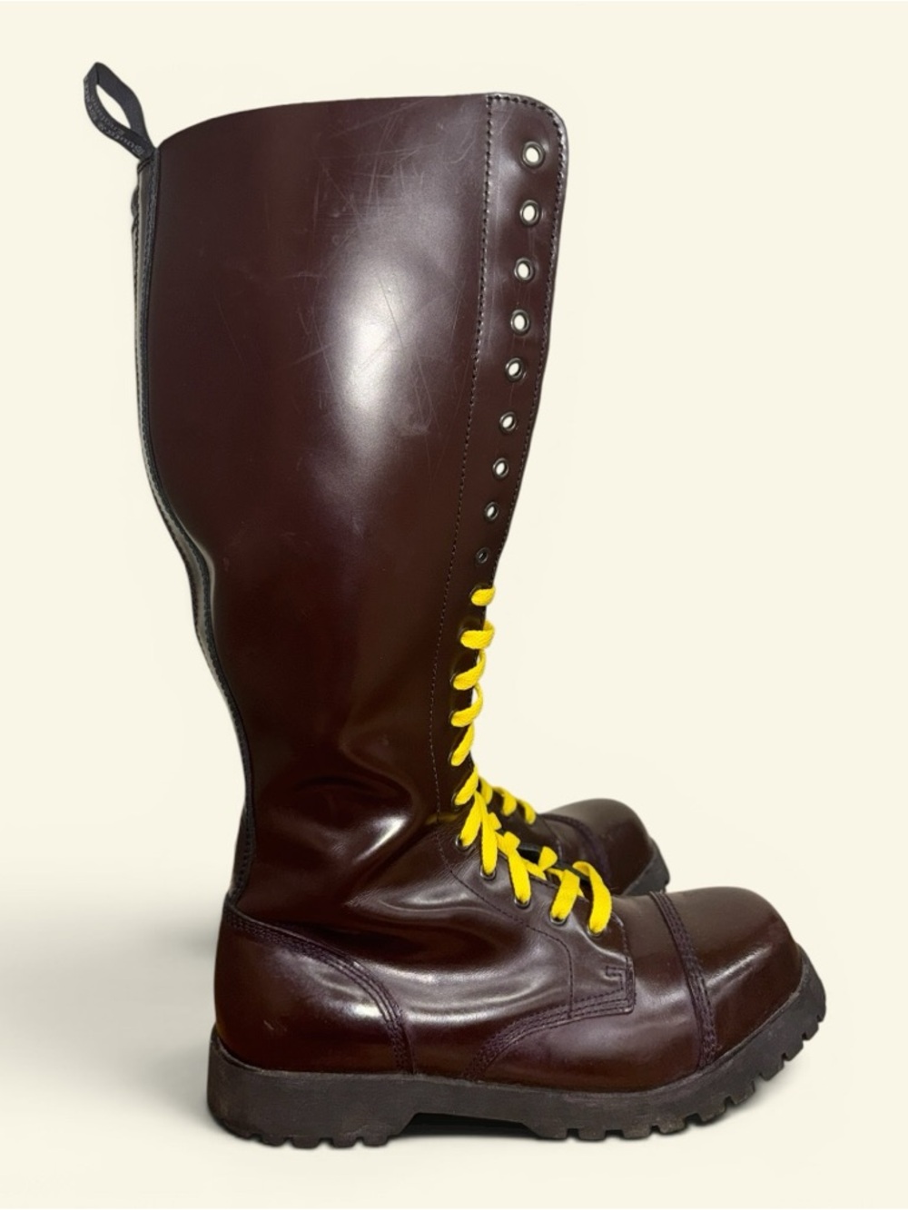 Oxblood Boots & Braces Bordeaux Burgundy Rangers Boots 20 Hole Steel Toe SIZE 8 - Picture 6 of 16